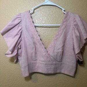 Love Tree Blush Ruffle Sleeve Blouse